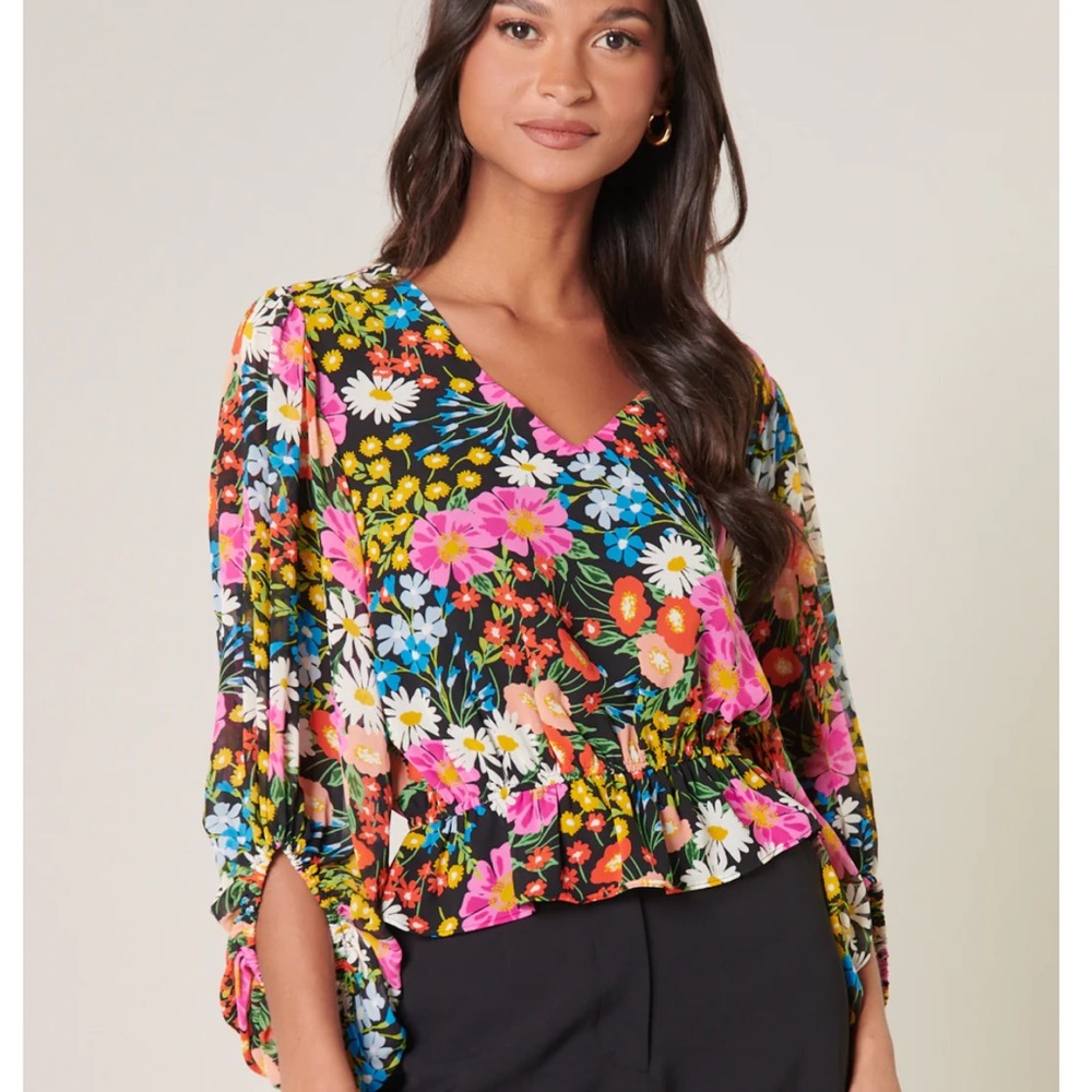 Fall Floral Balloon Sleeve Blouse by Sugar Lips